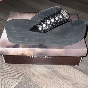 Montana West Black Platform Sandals with Embellishments